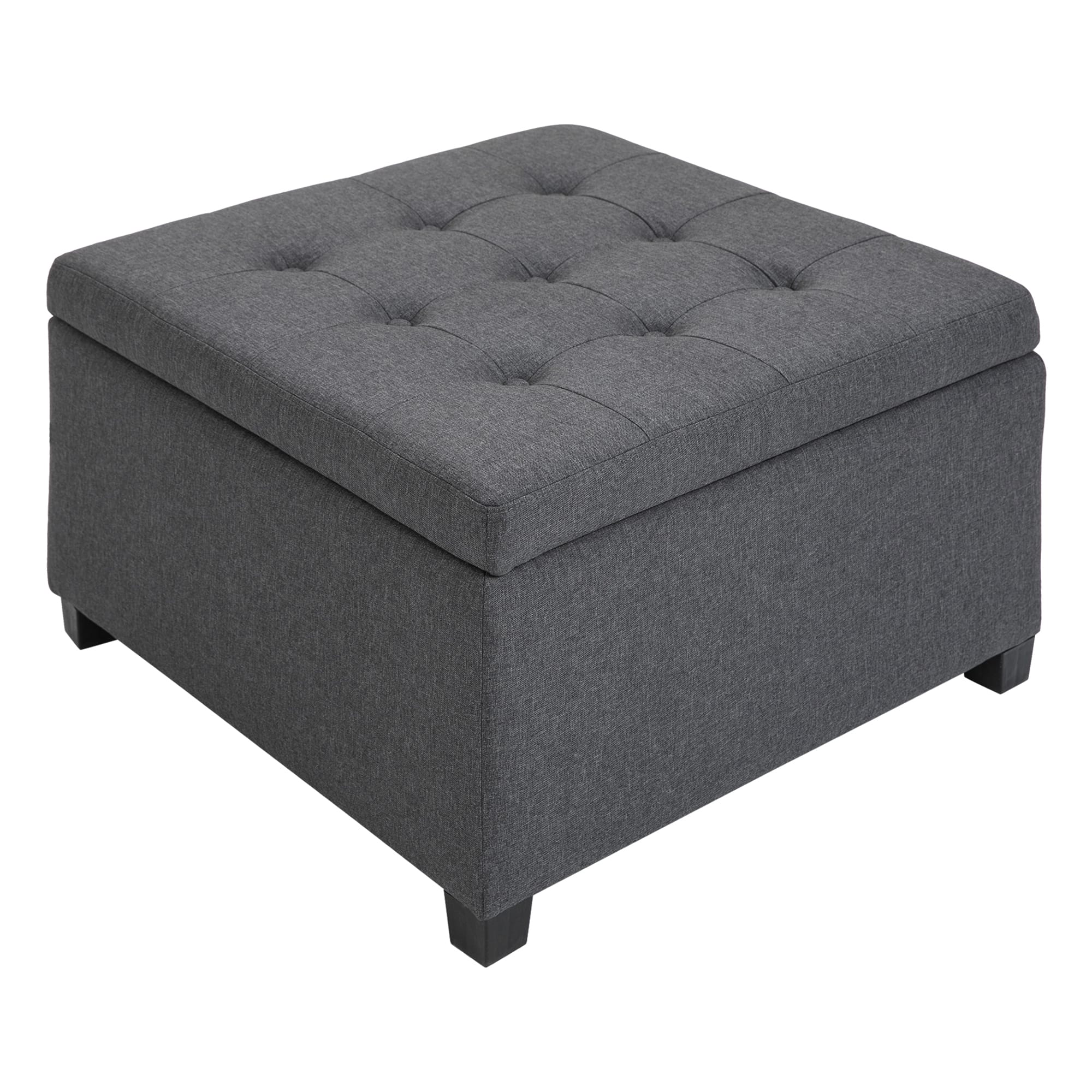 Homcom - Fabric Tufted Square Storage Ottoman with Flip Top Seat Lid, Metal Hinge and Wood Frame for Living Room, Bedroom - Grey
