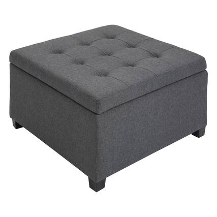 Front. Homcom - Storage Ottoman Bench, Button Tufted Ottoman with Flip Top for Living Room - Grey.