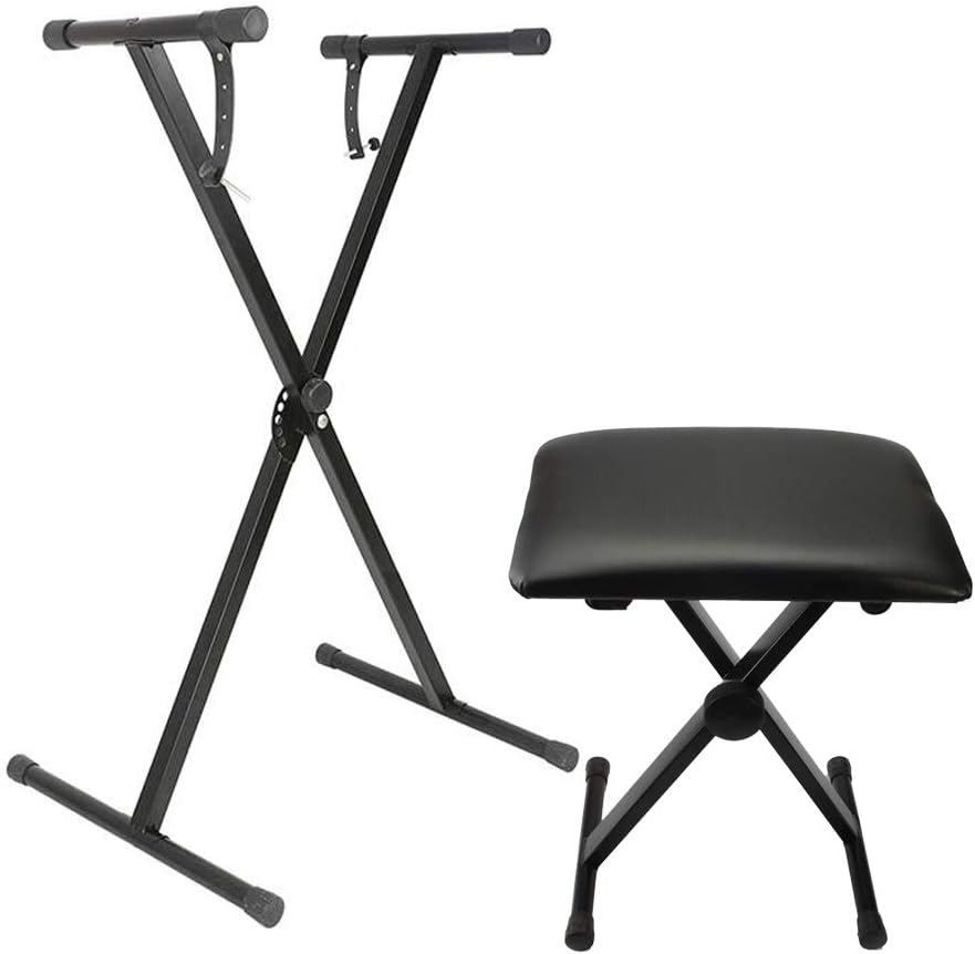 Front. Winado - Single X Keyboard Stand and Bench Set, Adjustable Height Lockable Straps.