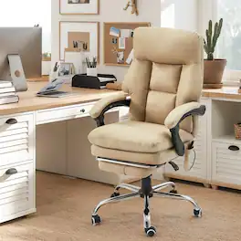U-HOMY - 6 Vibration Point Ergonomic Office Chair – Adjustable Height and Angle, 360° Swivel with Rolling Wheels - Khaki