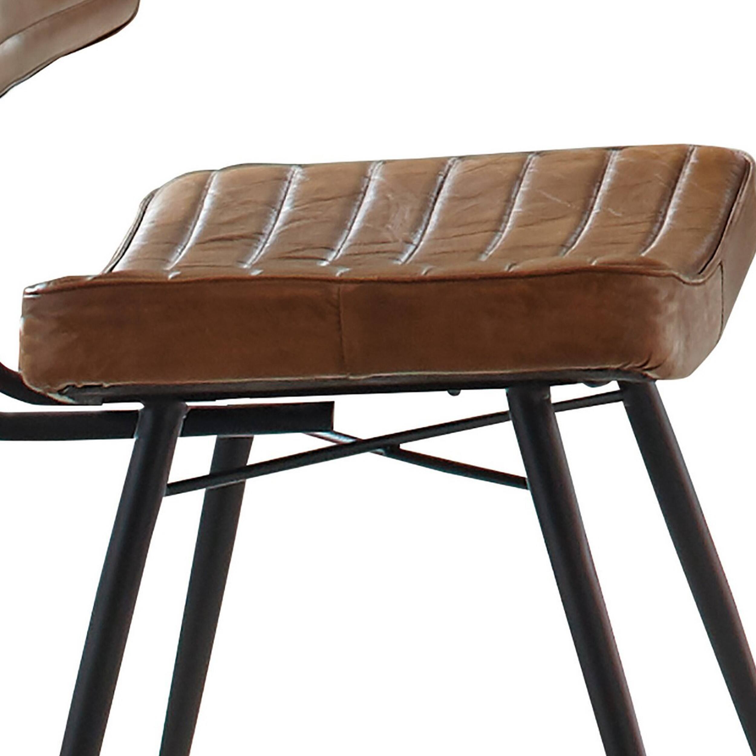 Alt View 1. Manhattan Lane - Mia 18 Inch Side Chair, Set of 2, Dyed Brown Leather, Vertical Tufting - Brown, Black.