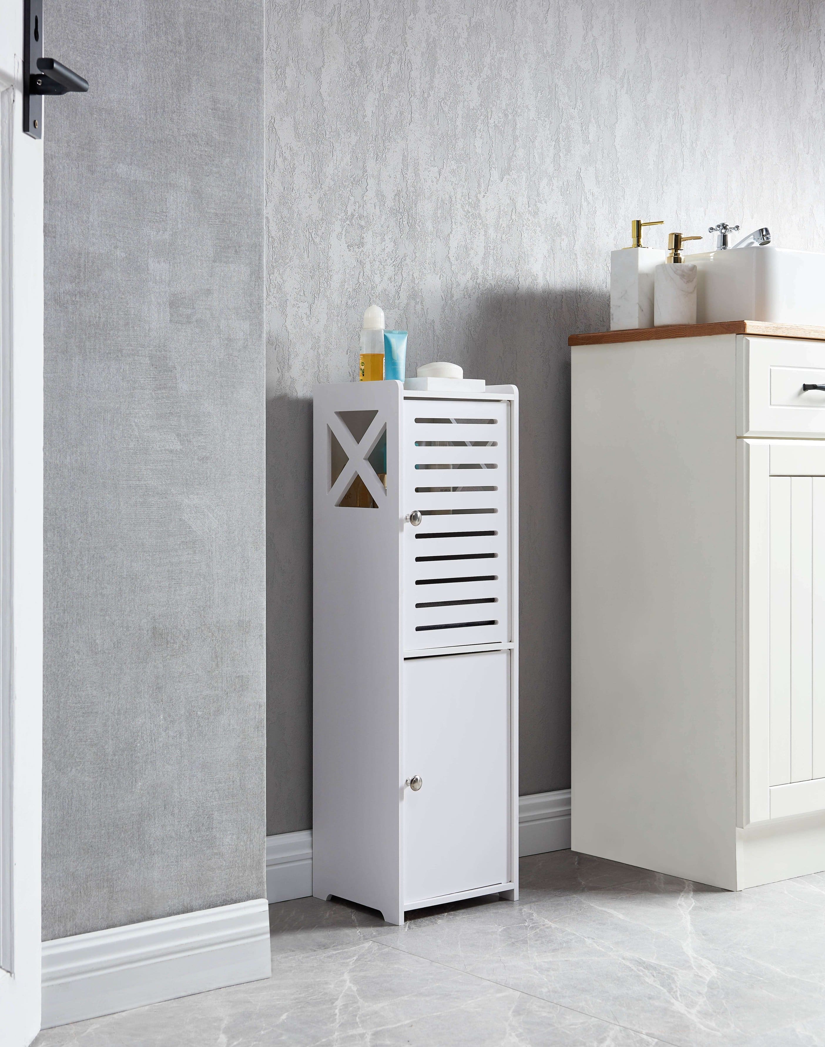 Kings Brand Furniture - Freestanding Bathroom Storage Cabinet with Doors and Open Shelf - White