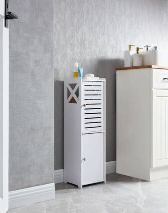 Front. Kings Brand Furniture - Kings Brand Furniture White Freestanding Bathroom Storage Cabinet with Doors and Open Shelf - White.