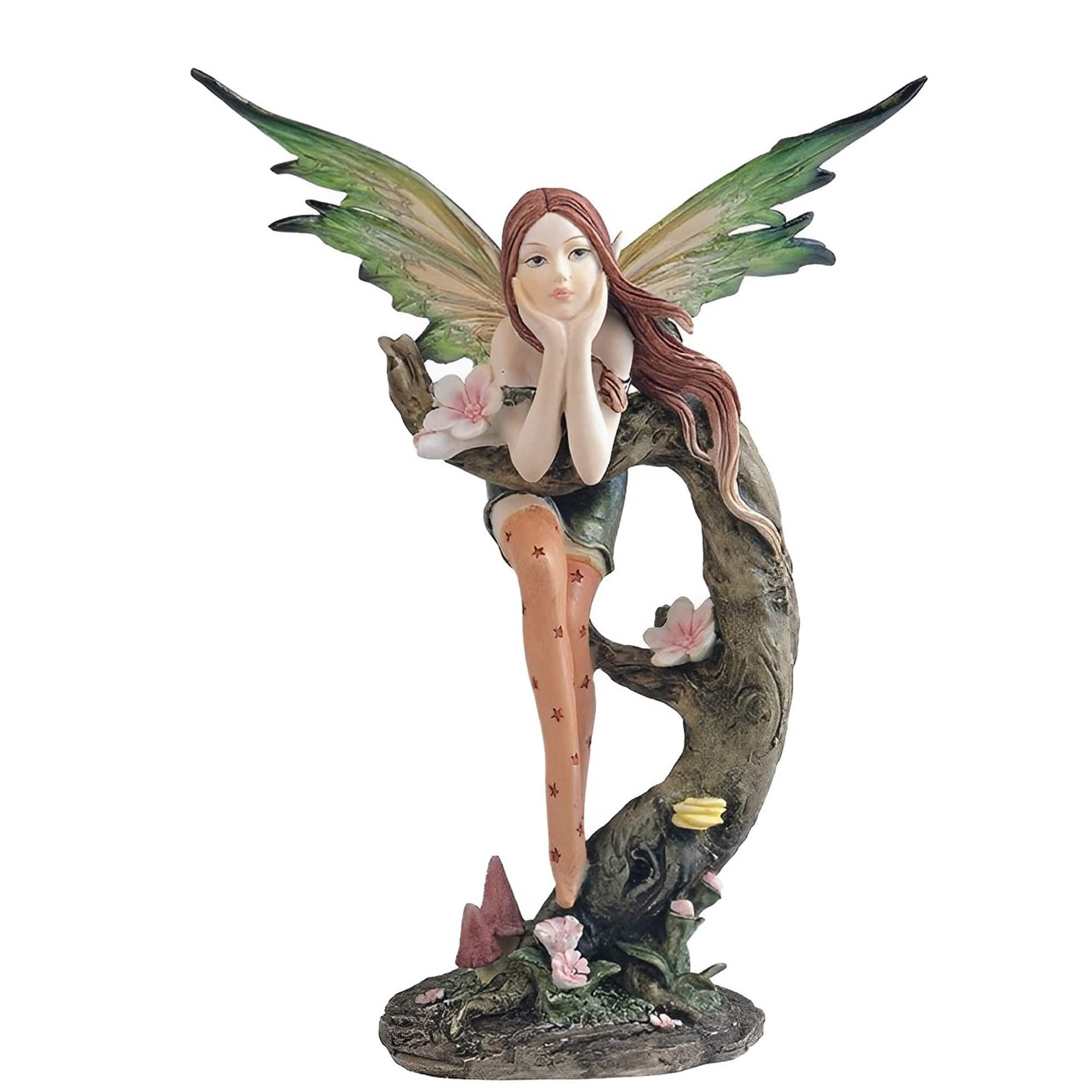 FC Design - 8"H Fairy with Clear Wings Leaning on Tree Stump Figurine Statue Office Desk Tabletop Home Decor Gift - Multi-Color