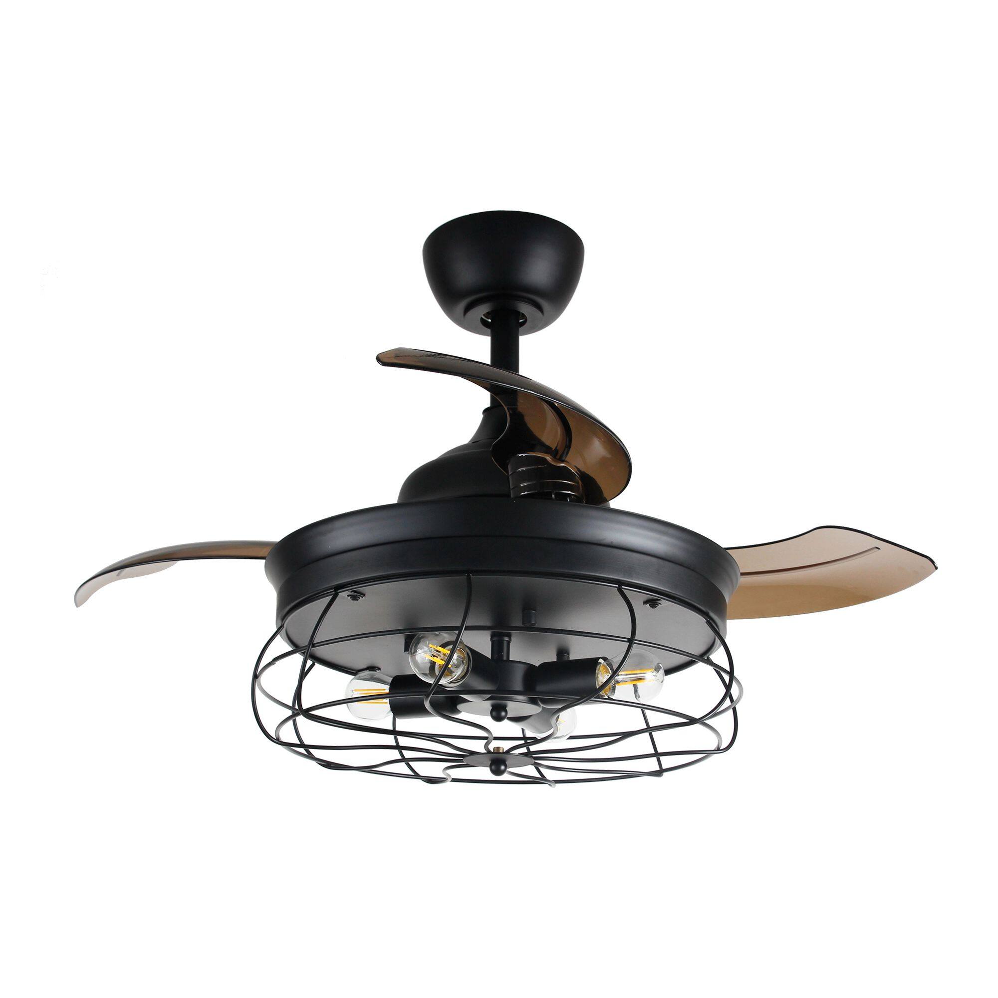 Alt View 5. Parrot Uncle - 36" Retractable 3-Blade Ceiling Fan with Light Kit - Matte Black.