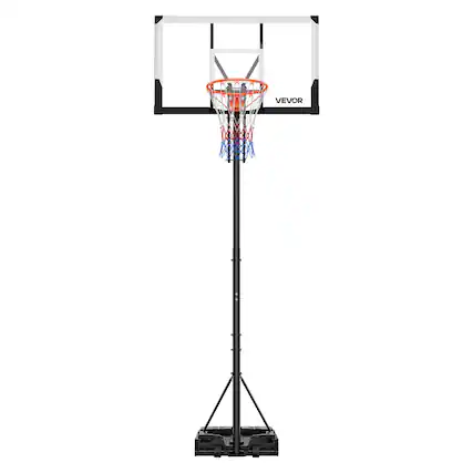 Front. VEVOR - Portable Basketball Stand, 5.25 to 10ft Height Adjustment Basketball Hoop & Goal, Portable Basketballs Hoop with Wheels - Black.