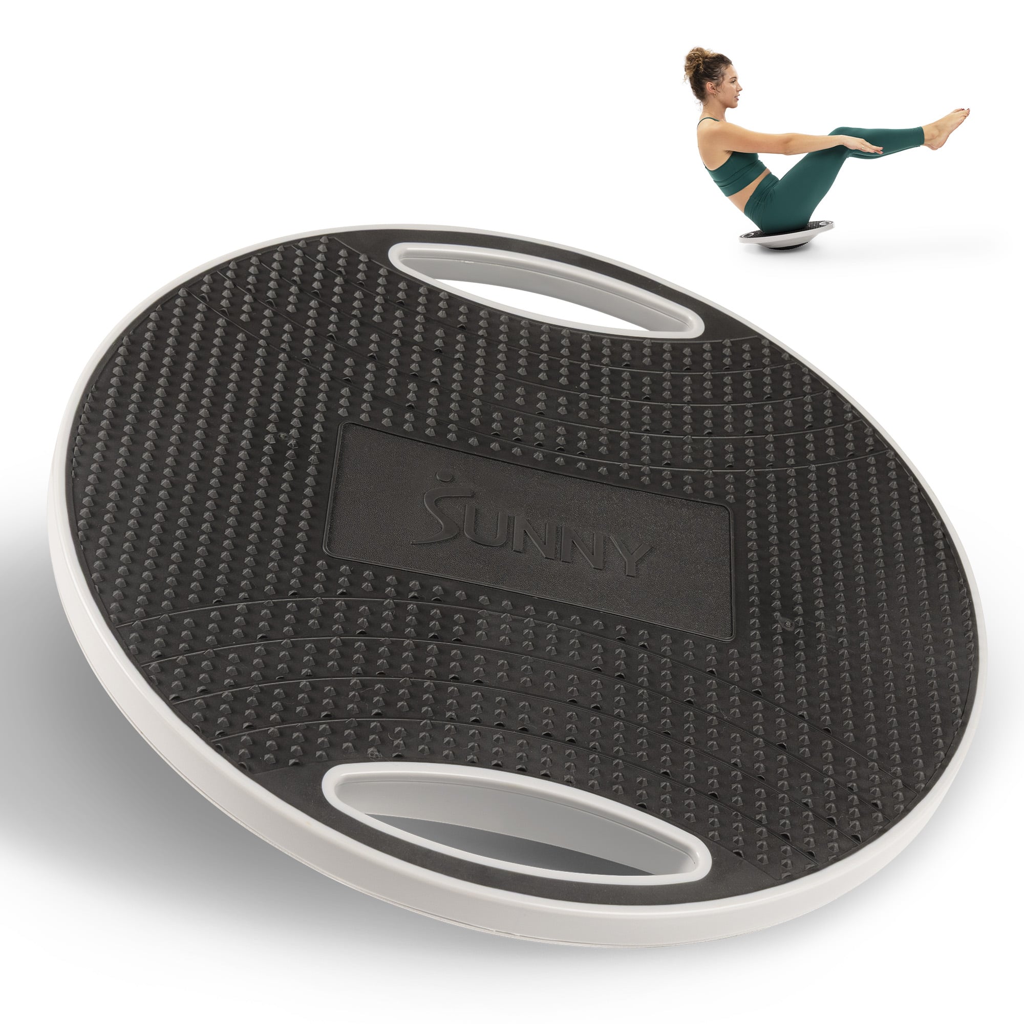 Sunny Health & Fitness - 360° Balance Board with Textured Grip & Built-In Handles for Core Stability & Balance Training - Gray