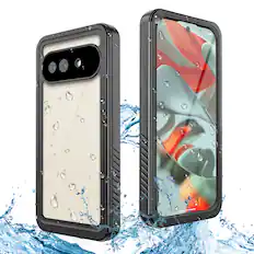 Front. Dteck - Waterproof Full Body Case for Google Pixel 9a,Clear PC Back Shockproof Heavy Duty Cover with Built-in Screen Protector - Black.