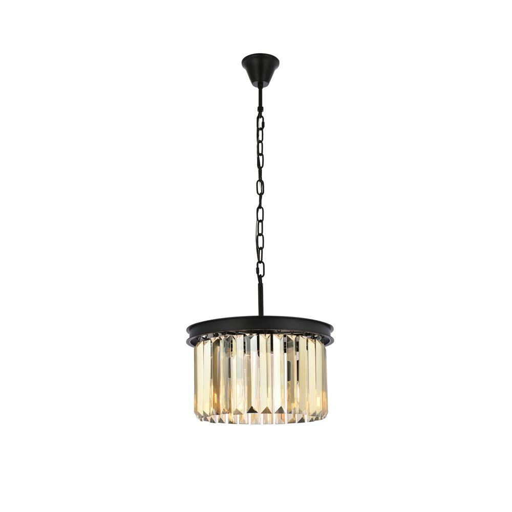 Left. Urban Classic - Sydney 3 light Matte Black Pendant Golden Teak (Smoky) Royal Cut Crystal - Matte Black.