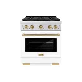 ZLINE - Autograph 30 in. 4.2 cu. ft. Freestanding Paramount Dual Fuel DuoPro Range w/ White Door & Bronze Accents - White Matte
