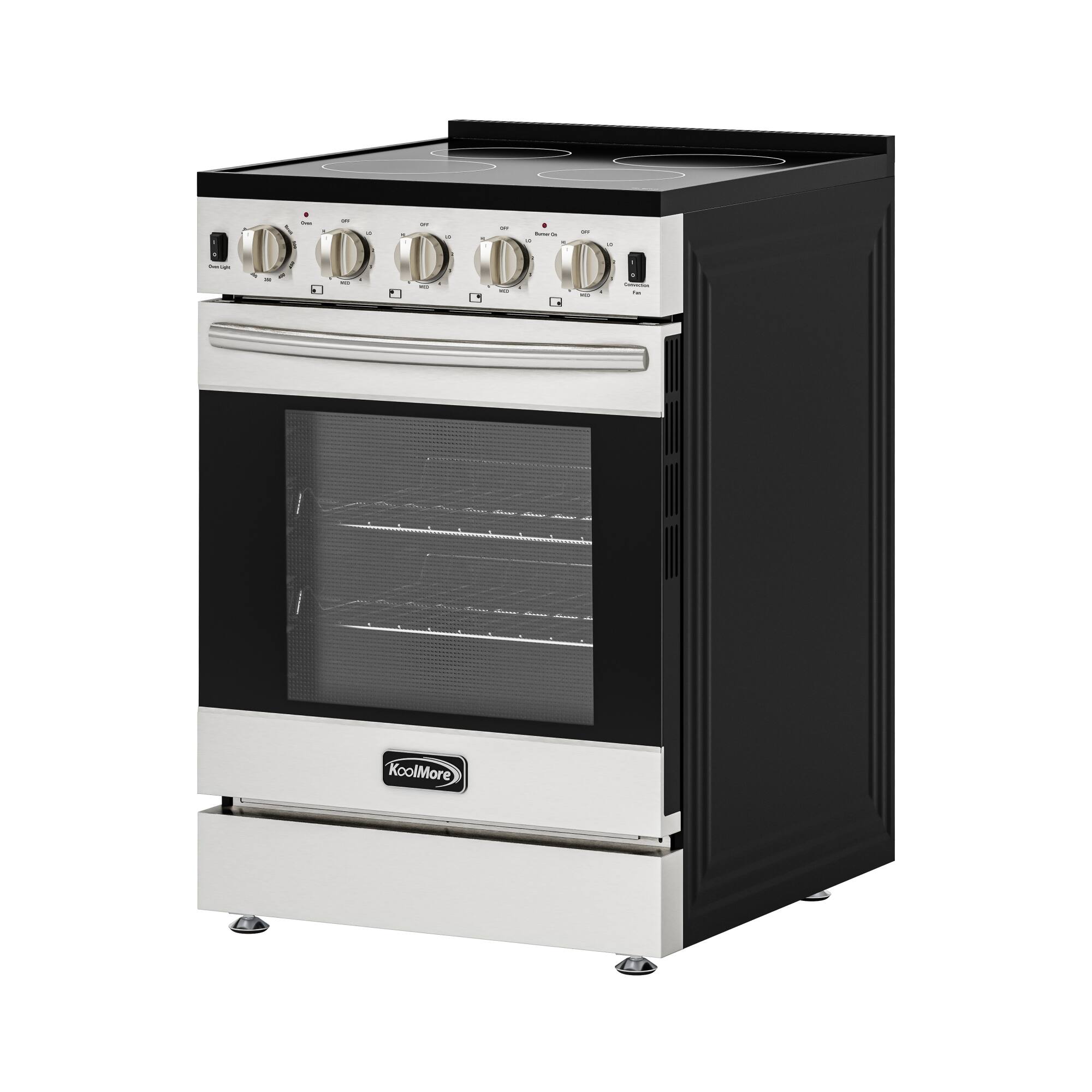 Alt View 3. Koolmore - 24 in. 4-Burner Electric Glass Top Slide-In Oven Range, 240V in Stainless Steel (KM-SER24-SS) - Stainless Steel.