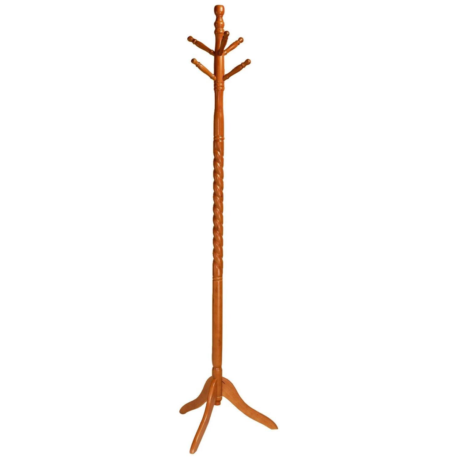 Front. Hivvago - Hivvago Oak Finish Twist Wood Coat Rack Entryway Hall Tree Hat Rack - Brown.