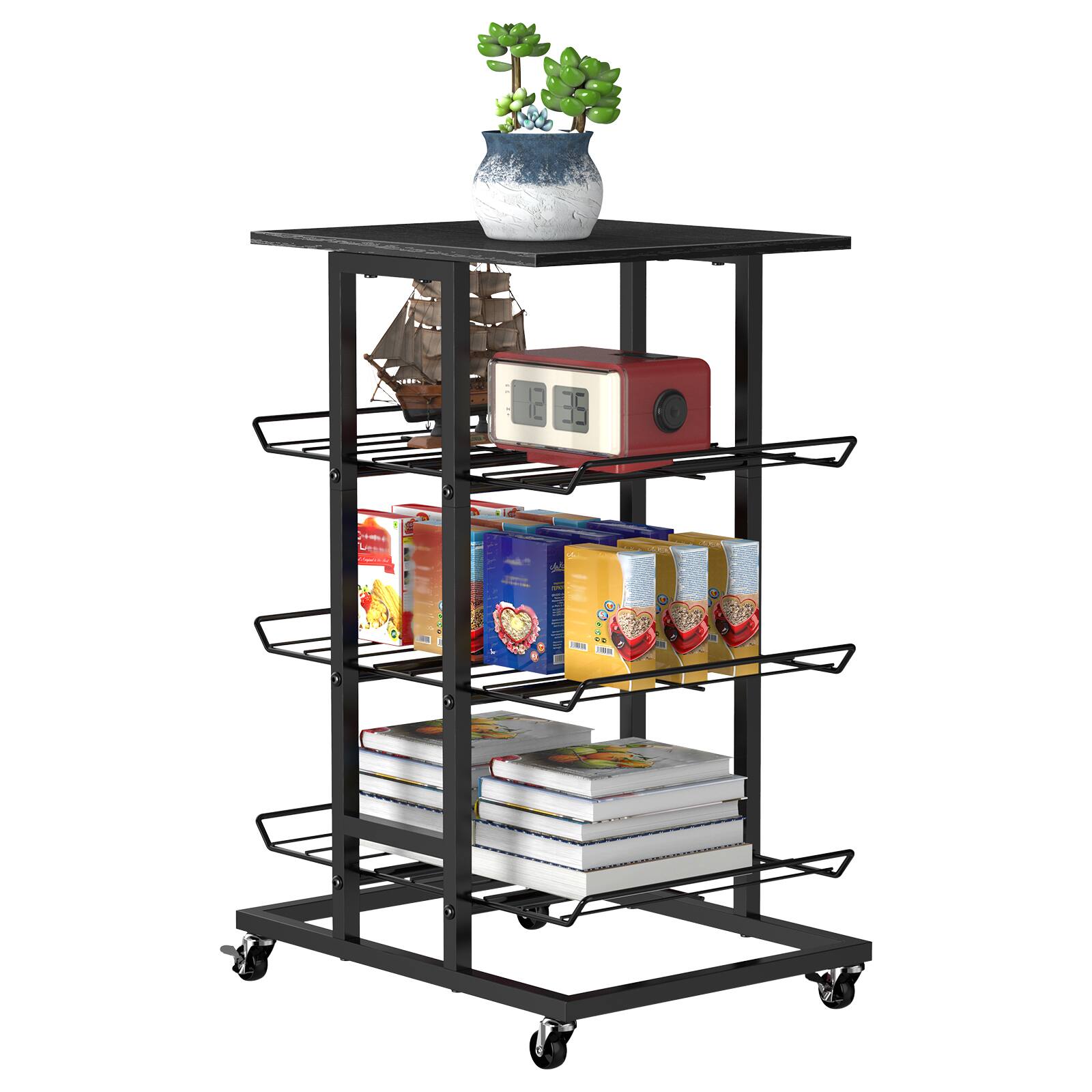 Alt View 1. Oumilen - 3-Tier Rolling Water Bottle Rack with Top Wood Shelf, Black - Black.