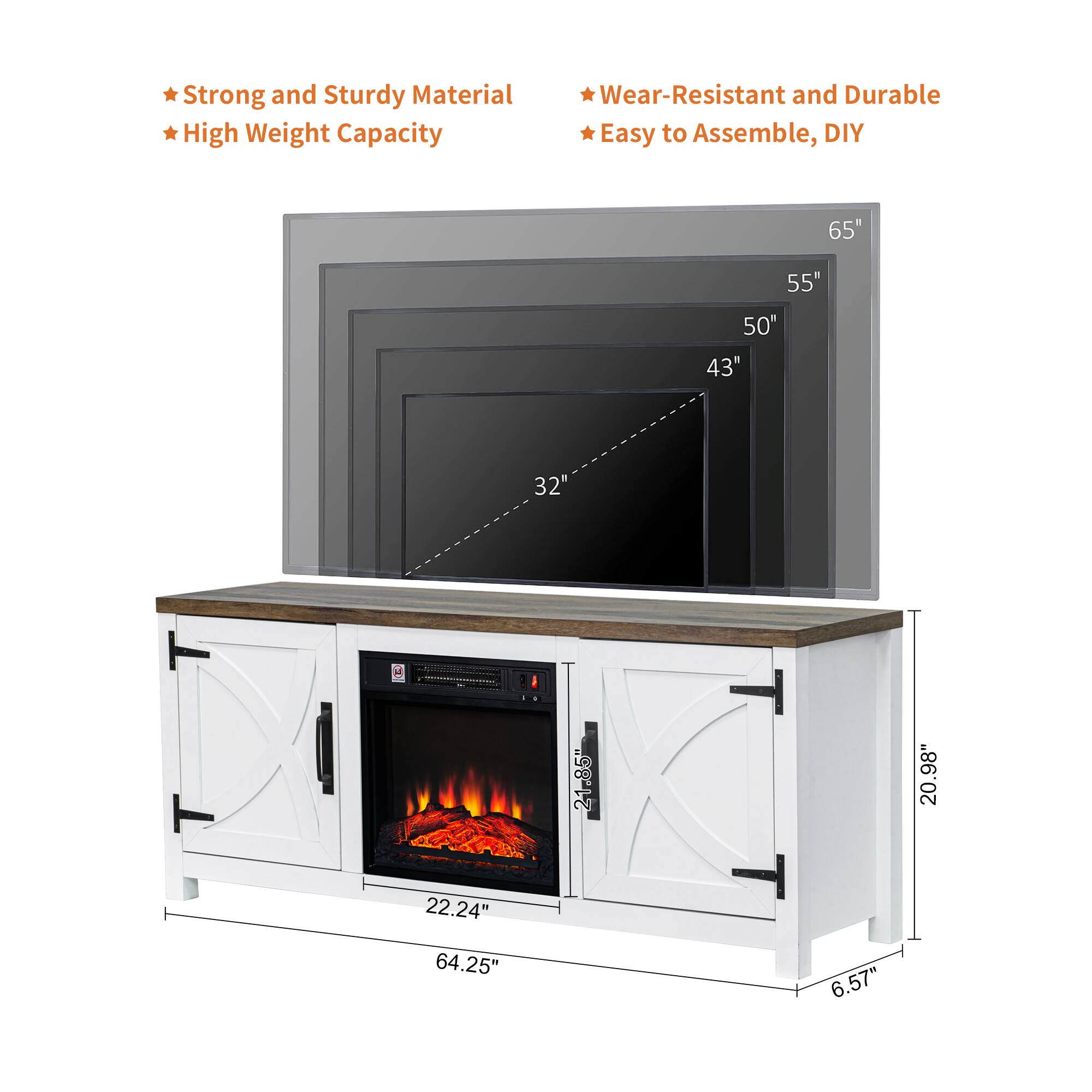 Strong and Sturdy Material  
Wear-Resistant and Durable  
High Weight Capacity  
Easy to Assemble, DIY  

65"  
55"  
50"  
43"  
32"  

21-85"  
21"  
20.98"  
22.24"  
64.25"  
6.57"