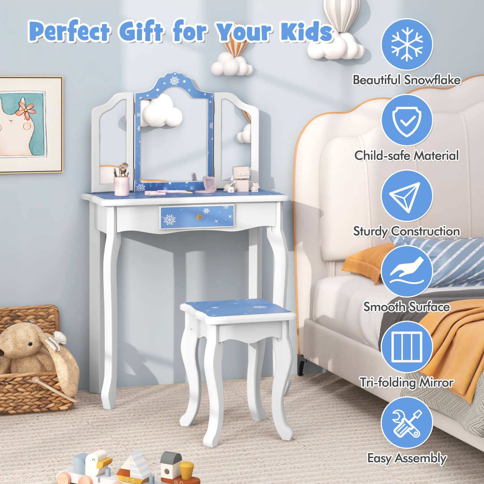 Perfect Gift for Your Kids

- Beautiful Snowflake
- Child-safe Material
- Sturdy Construction
- Smooth Surface
- Tri-folding Mirror
- Easy Assembly