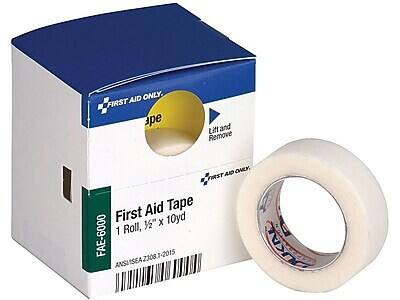 AID ONLY. FIRST AID TAPE. Lift and Remove. First Aid Tape. 1 Roll, 1/2" x 10yd. FAE-6000. ANSI/ISEA Z308.1-2015.