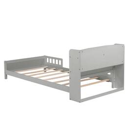 GOODSILO - Twin Bed with Integrated Bookshelf Headboard and Motion Sensor LED Lighting System for Enhanced Bedroom Functionality - Gray