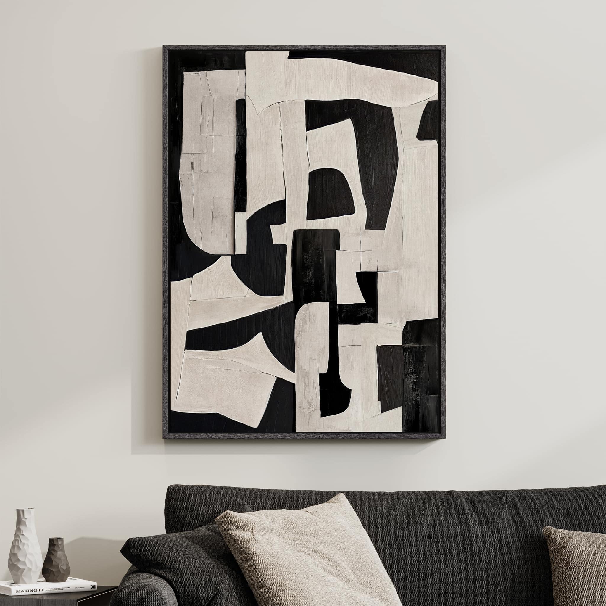 Hirose Alice - Framed Abstract Canvas Wall Art Modern Art Prints Paintings Artwork for Walls Minimalist Dark Sage Pictures - Abstract Contrast 24" W x 36" H