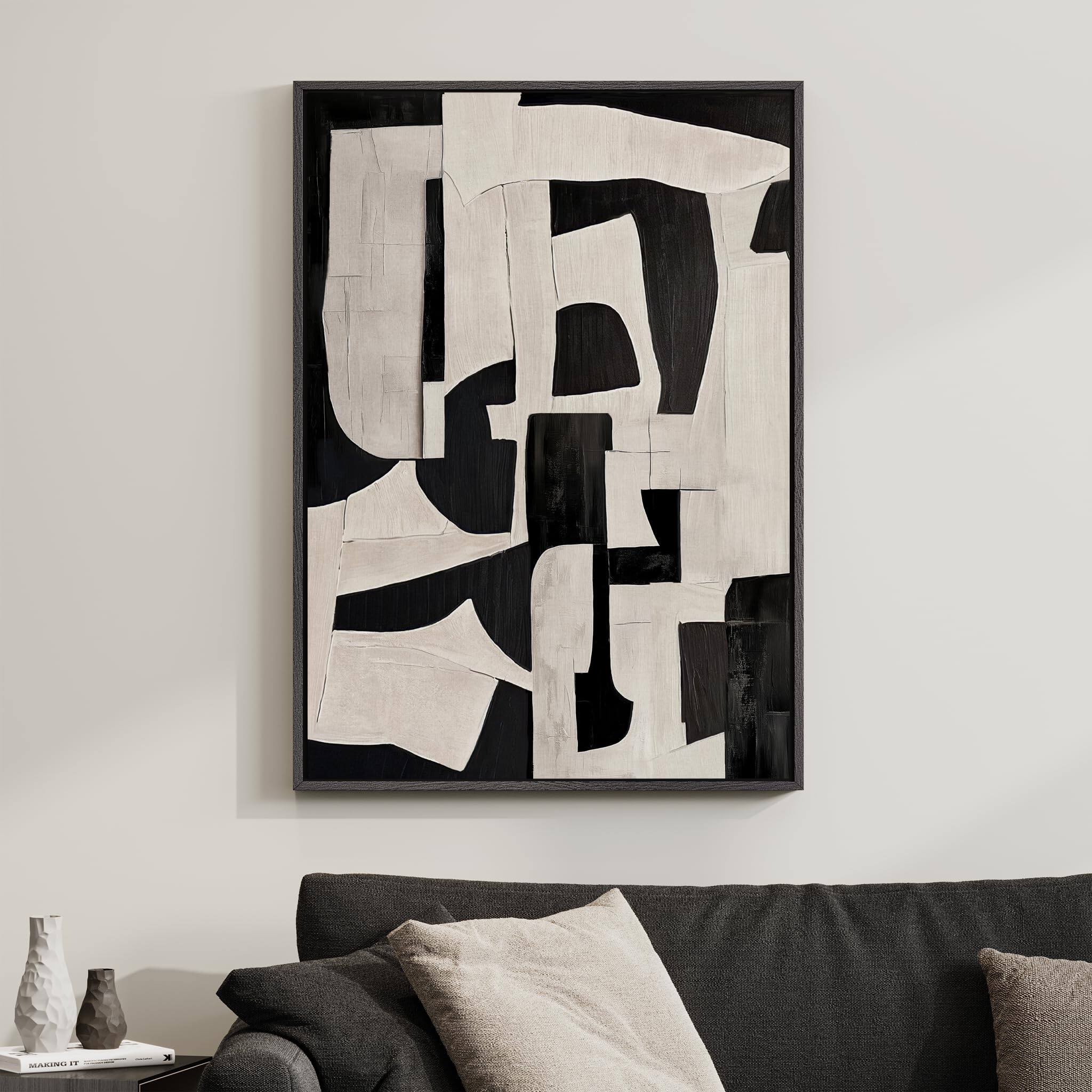 Hirose Alice - Framed Abstract Canvas Wall Art Modern Art Prints Paintings Artwork for Walls Minimalist Dark Sage Pictures - Abstract Contrast 24" W x 36" H
