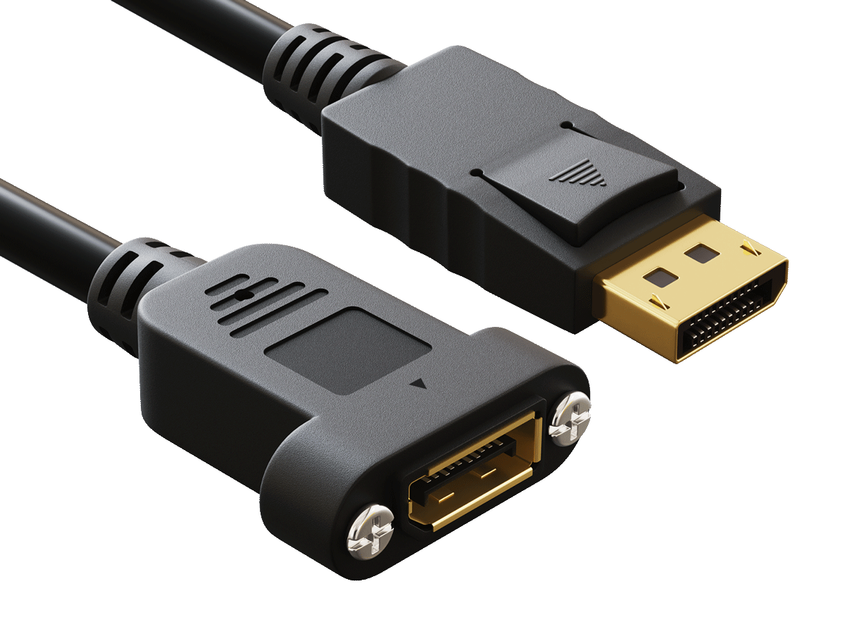 Cable Leader - 5ft DisplayPort 1.2 Panel Mount Extension Cable, Male to Female, Latched - Black