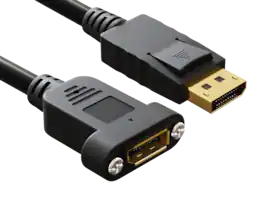 Cable Leader - 5ft DisplayPort 1.2 Panel Mount Extension Cable, Male to Female, Latched - Black