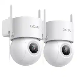 AOSU - 5MP Security Camera with Spotlight,360°View Outdoor Surveillance Camera Wired,Auto-Tracking,No Monthly Fee - White