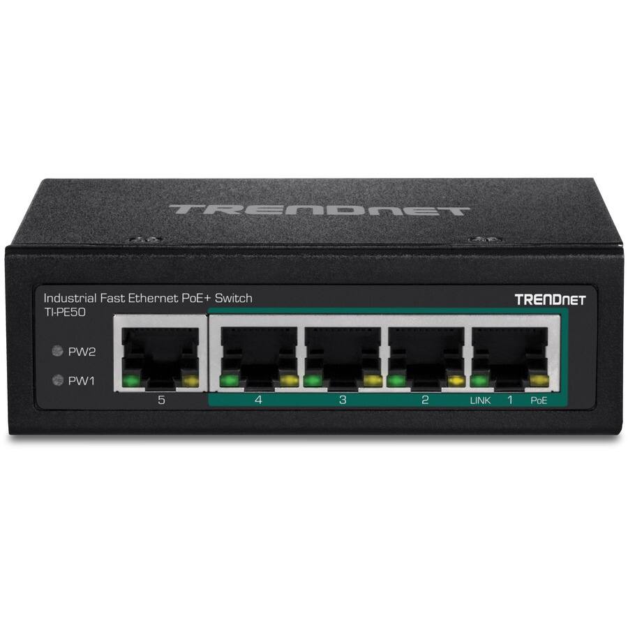 TRENDNET Industrial Fast Ethernet PoE+ Switch  
TI-PF50  

PW2  
PW1  

5 4 3 2 LINK 1 PoE