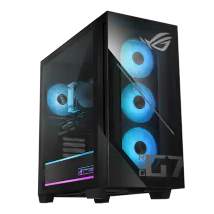 The text on the image reads: "OPEN ONE T F RY SLS RTX SEFORCE . MARCH TO MAY 5 un - - L G : ROG G7".