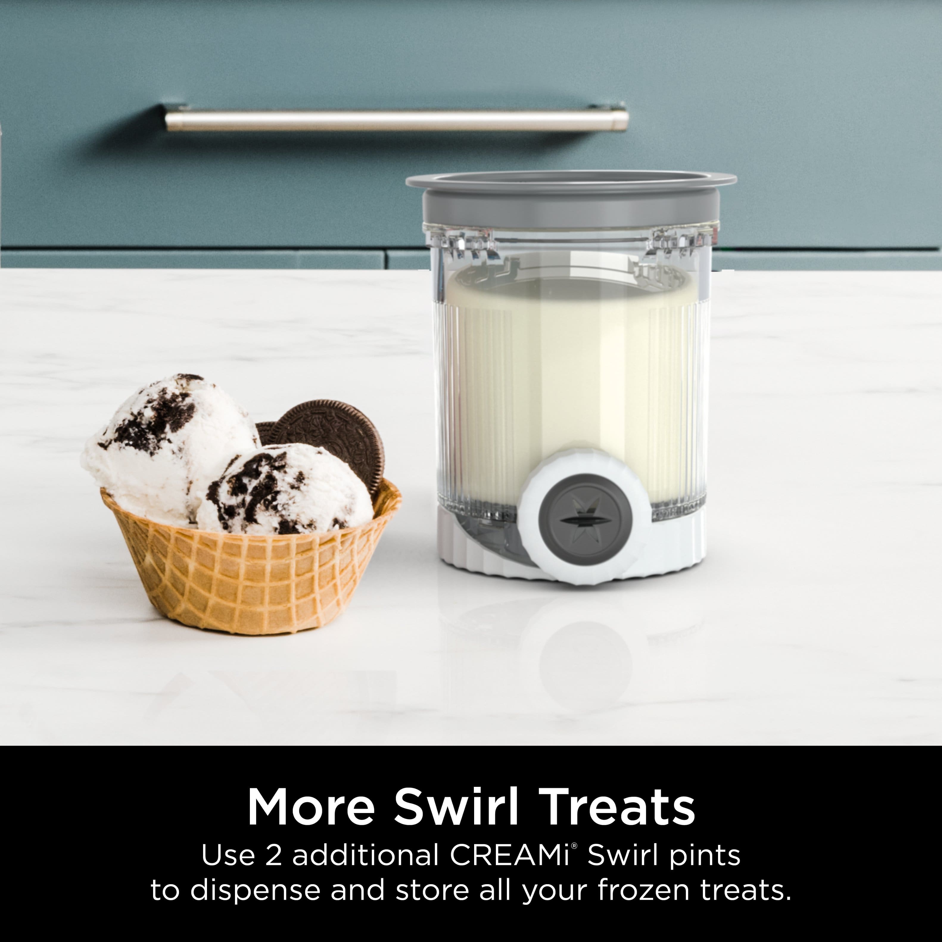 More Swirl Treats Use 2 additional CREAMi Swirl pints to dispense and store all your frozen treats.