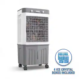 FUFU & GAGA - 7 Gal Evaporative Air Cooler with 4 Ice Packs – Indoor Outdoor Portable Cooling Fan with 3 Speeds, Mechanical Control - White & Gray