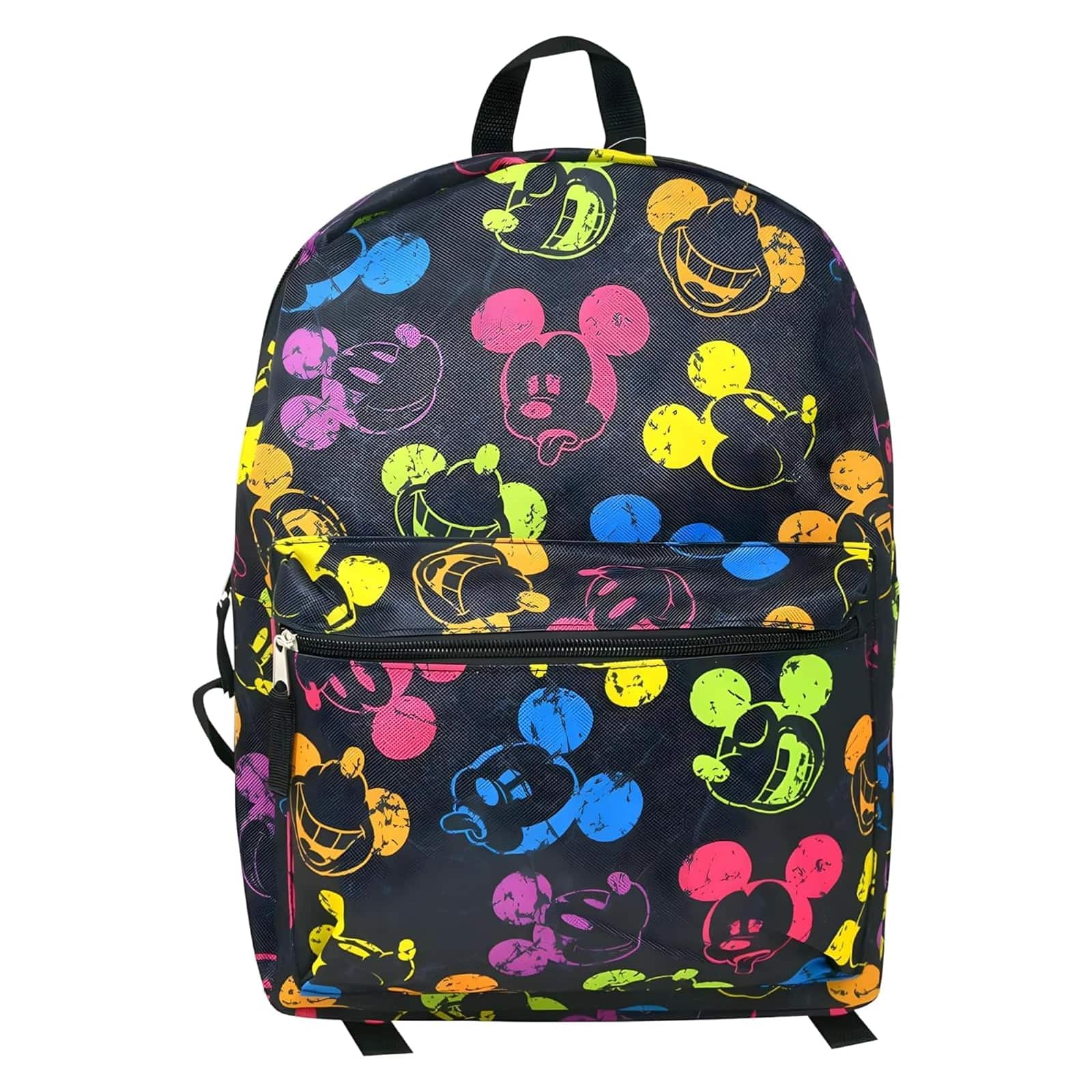 Disney - Mickey Mouse Black and Neon All Over Print 16" Unisex School Backpack - Multicolored
