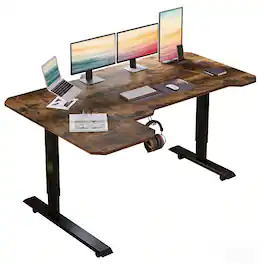 Loheer - L-Shaped Standing Desk 59 Inch Electric Height Adjustable Corner Sit Stand Computer Desk - Rustic Brown