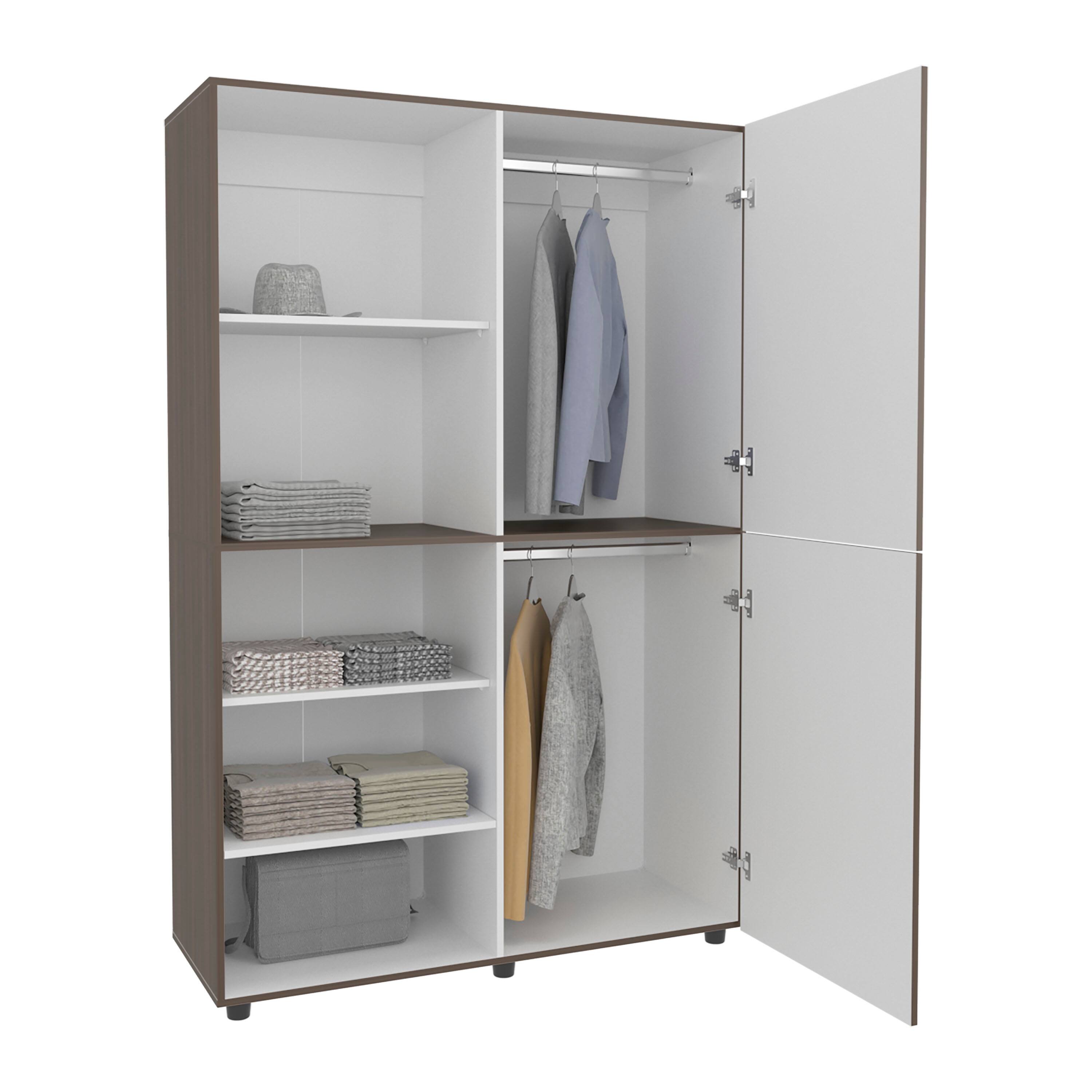 Alt View 2. TuHome - Eco High One Door Freestanding Armoire With Hanging Rod And Interior Shelves, Compact Bedroom Wardrobe - White, Mahogany.