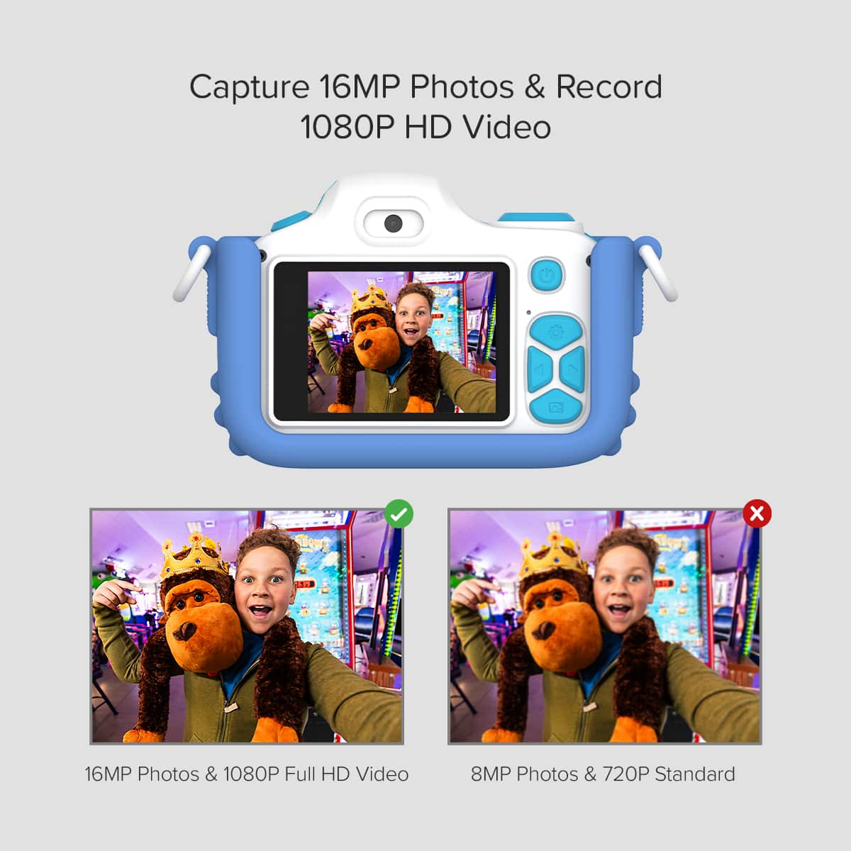 Capture 16MP Photos & Record 1080P HD Video.