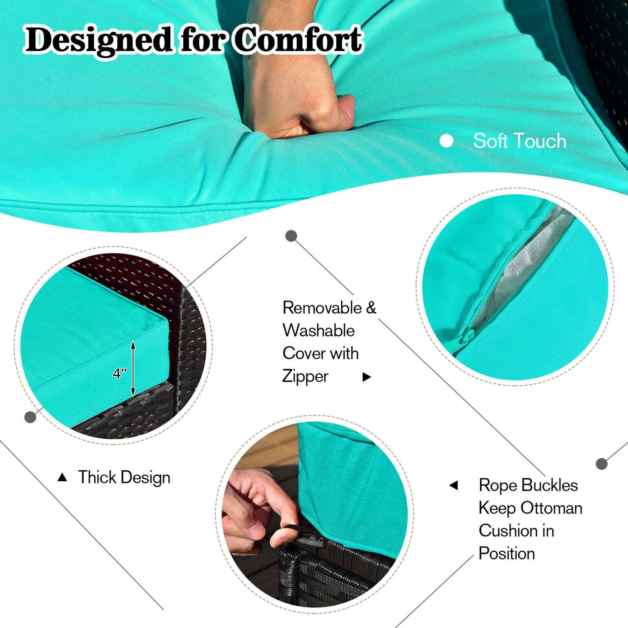 Designed for Comfort

- Soft Touch
- Removable & Washable Cover with Zipper
- Thick Design
- Rope Buckles Keep Ottoman Cushion in Position