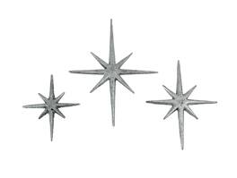 Zeckos - Set of 3 Metallic Cast Iron 8 Pointed Starburst Wall Hangings Stars - Silver