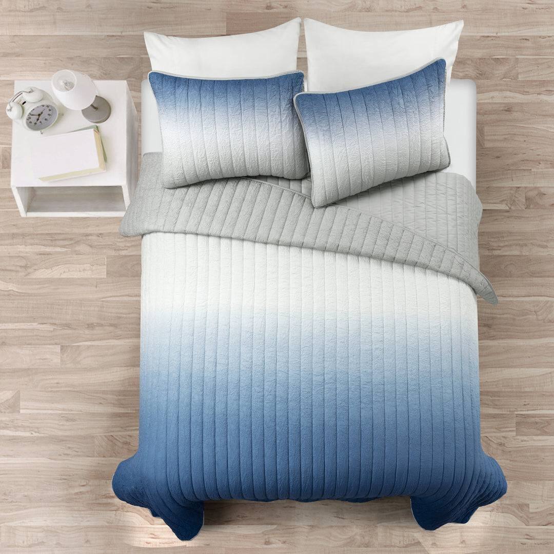 Angle. Hivvago - King size Blue Grey Lightweight Crinkle Fabric 3 Piece Quilt Set - Blue Grey.