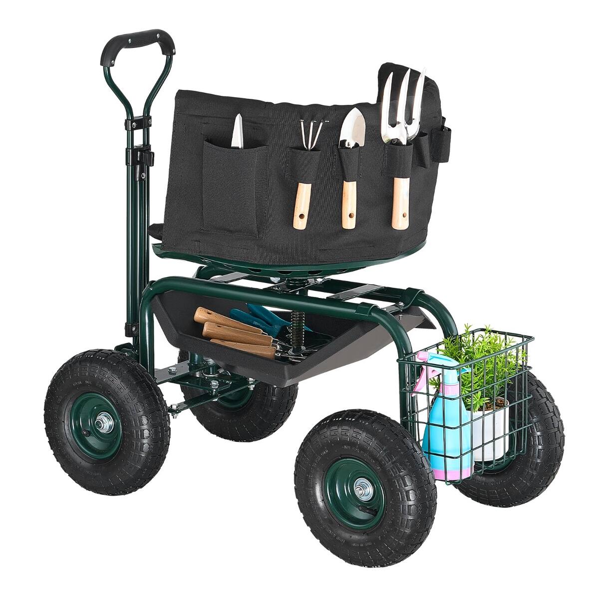 Front. Loheer - Loheer Rolling Garden Cart with Seat 10-Inch Tires Green.