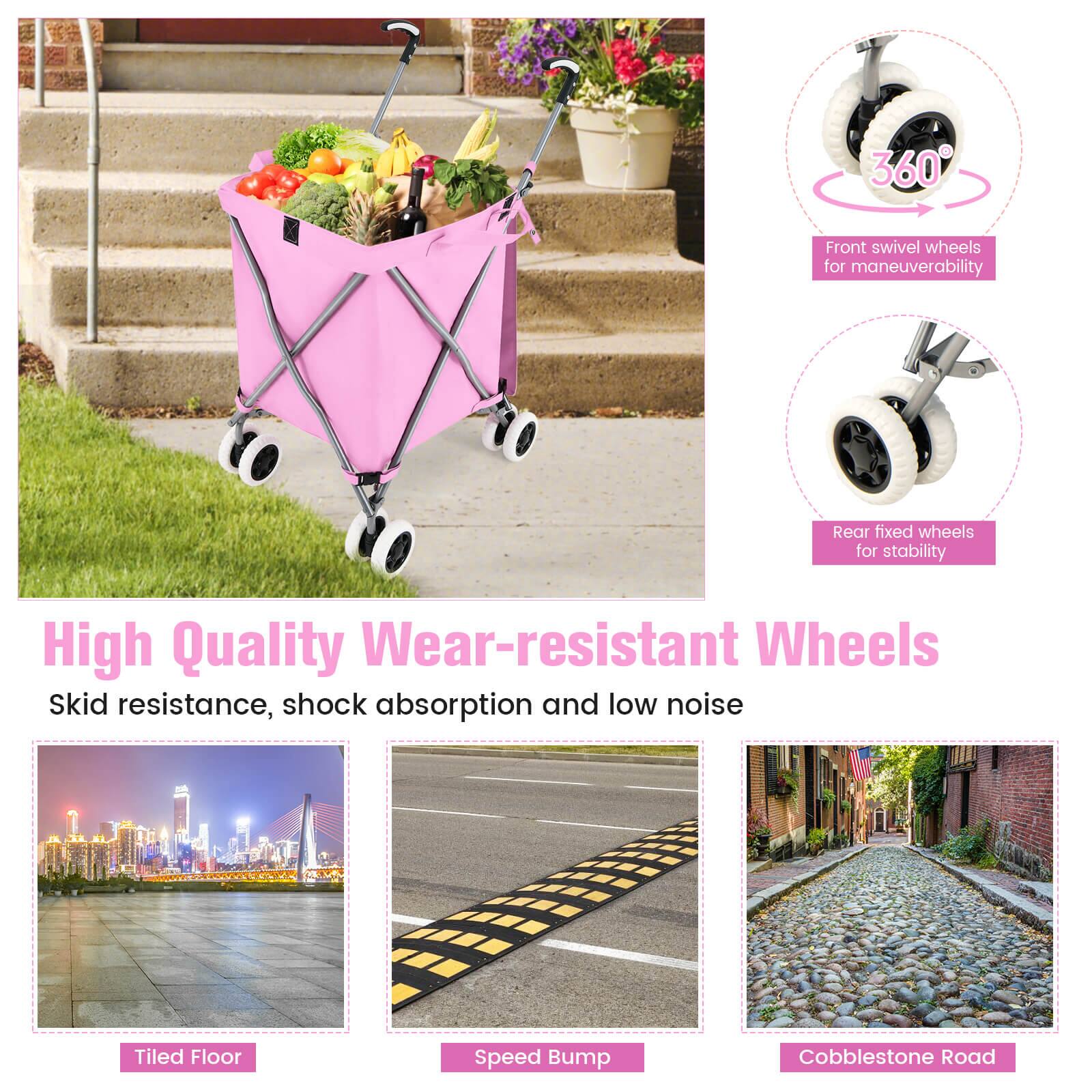 High Quality Wear-resistant Wheels  
Skid resistance, shock absorption and low noise  

360° Front swivel wheels for maneuverability  
Rear fixed wheels for stability  

Tiled Floor  
Speed Bump  
Cobblestone Road
