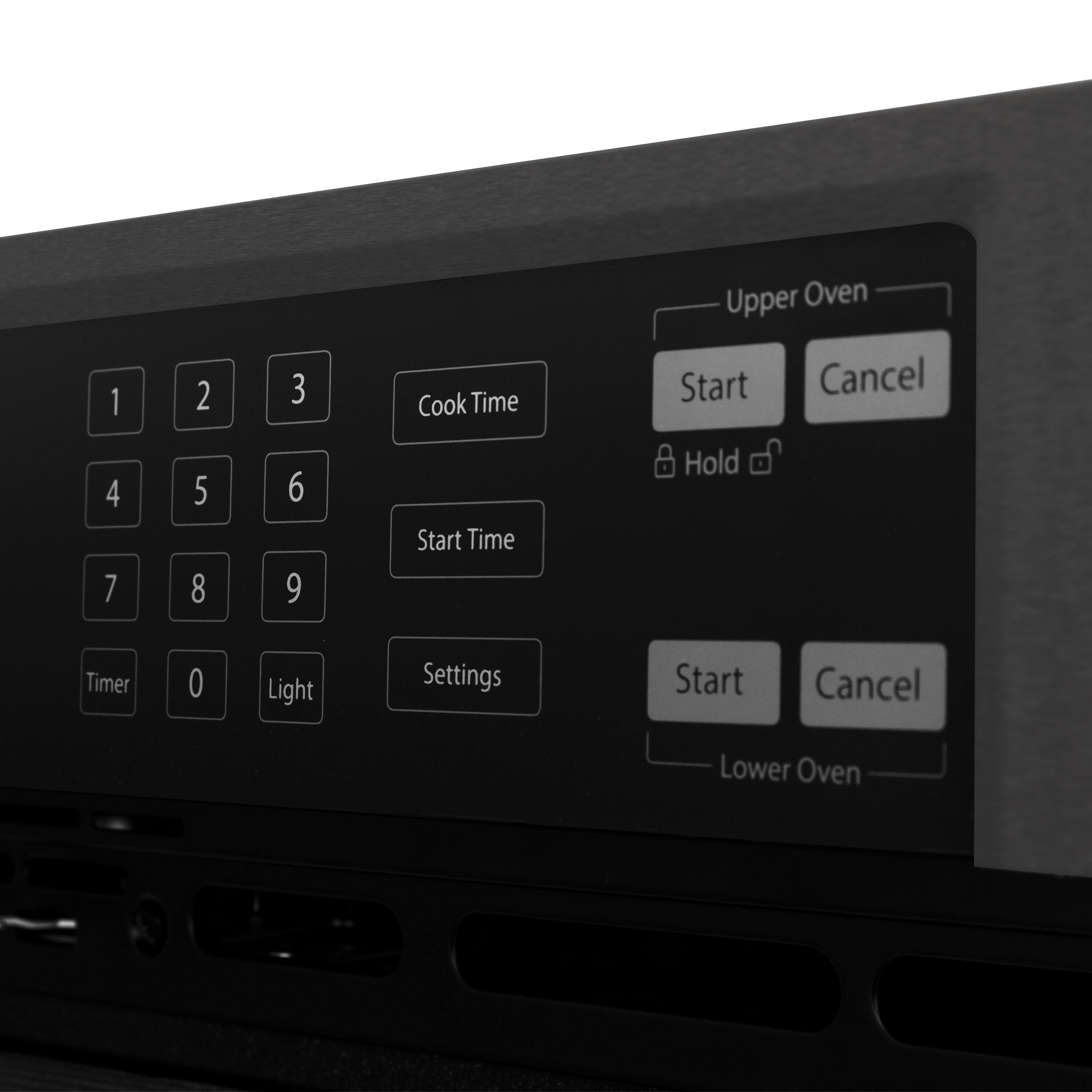 Upper Oven  
- Cook Time  
- Start  
- Cancel  
- Hold  

Lower Oven  
- Start Time  
- Timer  
- Light  
- Settings  
- Start  
- Cancel