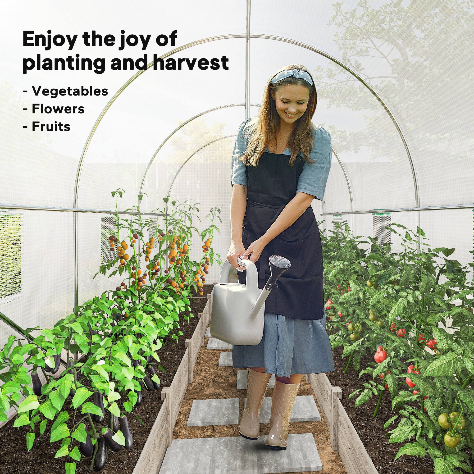 Alt View 8. Outsunny - 14.6'x6.5'x6.6' Hoop House Greenhouse with 2 Support Rods, Zippered Roll-up Mesh Door, Mesh Windows.