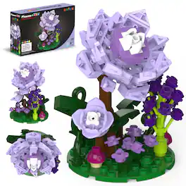 PicassoTiles - Flower Garden Building Block Set, 118PCS STEM Educational DIY Floral Arrangement Toy for Kids, Purple Dahlia