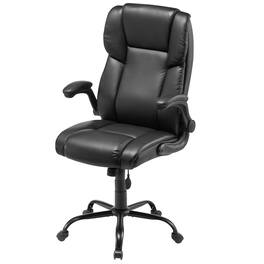 Forest'nSky - High Back Executive Office Chair, 300lbs Capacity, PU Leather Ergonomic Desk Chair with Flip-up Arms - Black