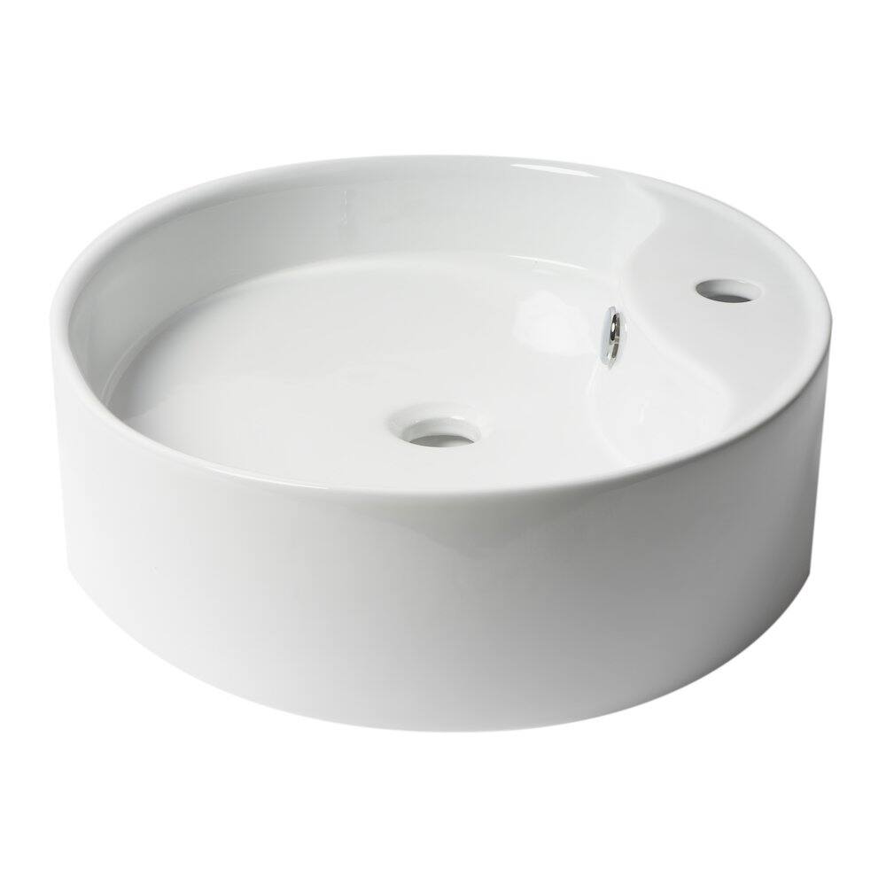 Back. Alfi - White 22" Oval Above Mount Ceramic Sink with Faucet Hole - White.