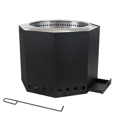 Front. Sunnydaze - 21.5 in Octagon Steel Smokeless Fire Pit with Log Poker - Black.