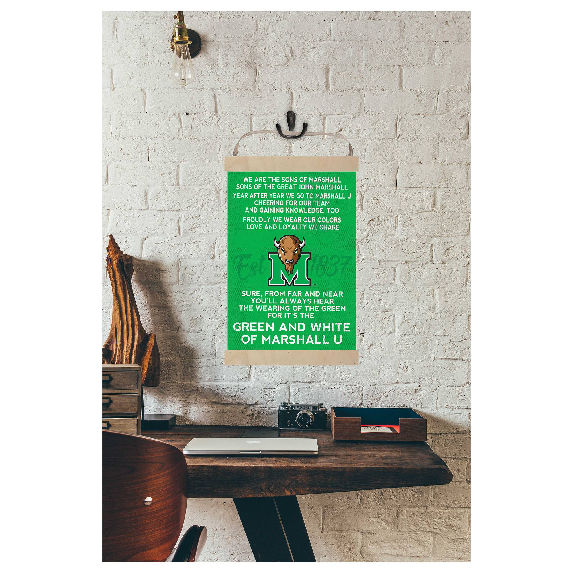 We are the sons of Marshall, sons of the great John Marshall. Year after year we go to Marshall U, cheering for our team and gaining knowledge too. Proudly we wear our colors, love and loyalty we share.

Est. 1837

Sure, from far and near you'll always hear the wearing of the green and white of Marshall U.