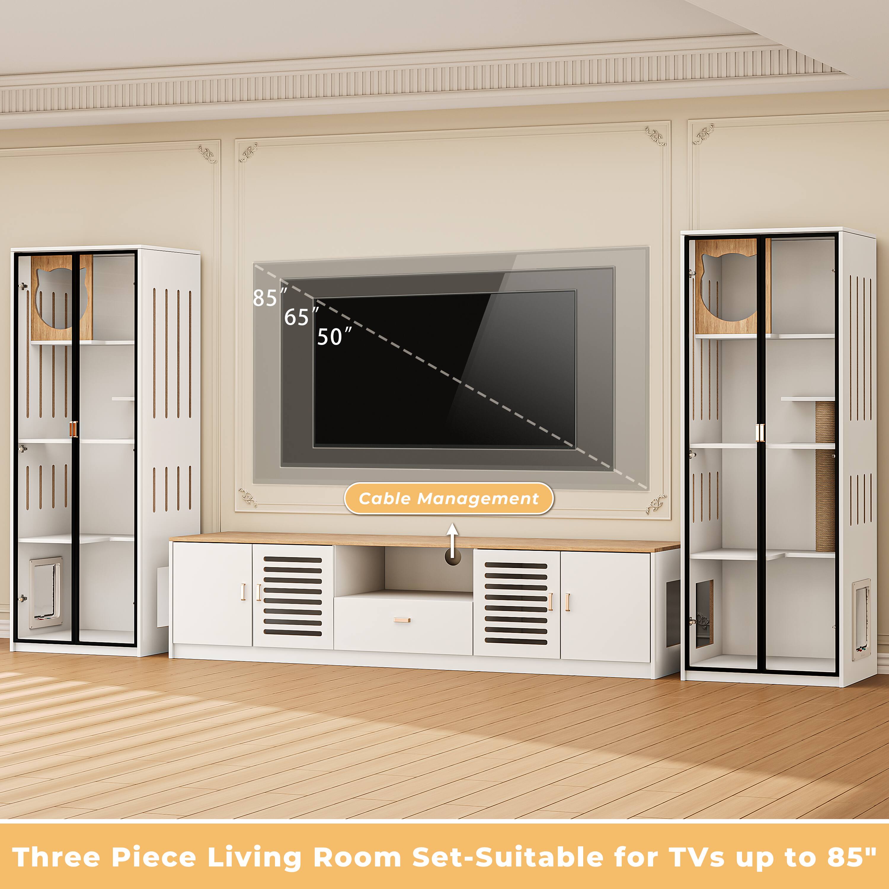85" 65" 50"  
Cable Management  
Three Piece Living Room Set-Suitable for TVs up to 85"