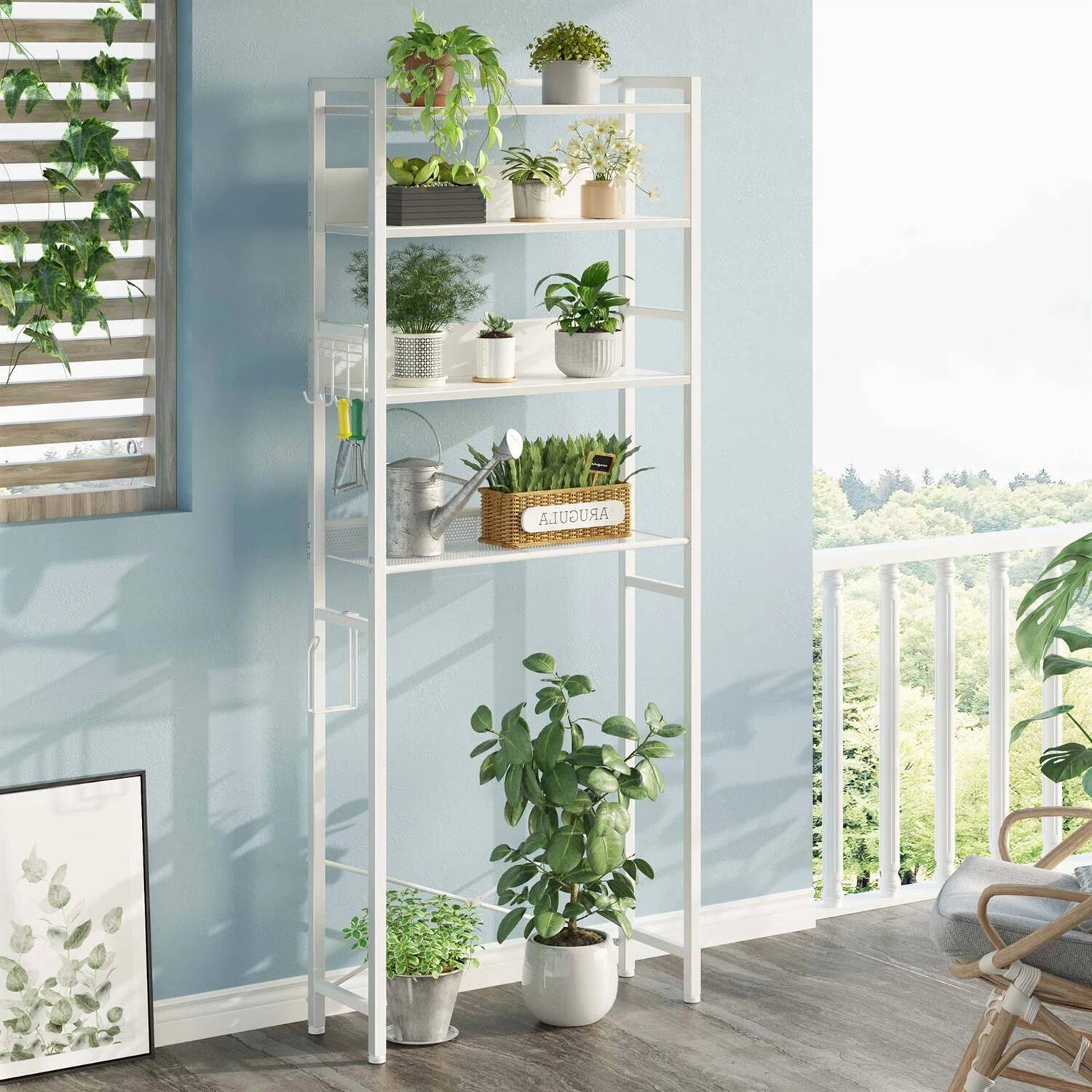Back. Hivvago - White Over the Toilet Storage Freestanding Modern Metal Wood Shelving Unit - White.