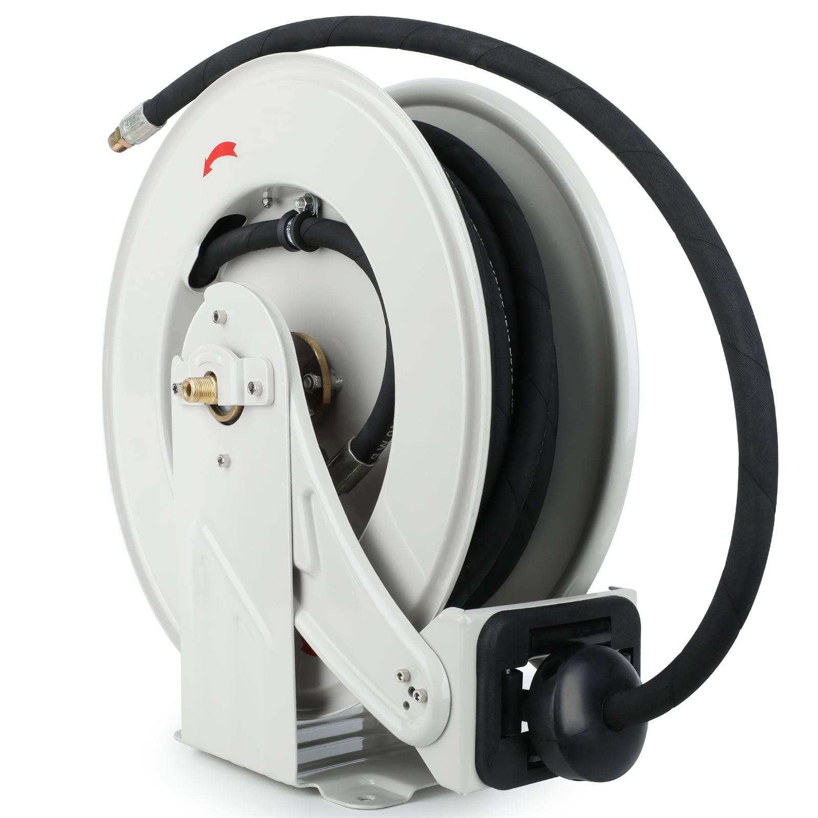 Front. Mirfee - Mirfee Fuel Hose Reel Retractable 3/8" x 50' Adjustable Dual Arm, All-weatherAuto Rewind, Heavy Duty Steel - White.