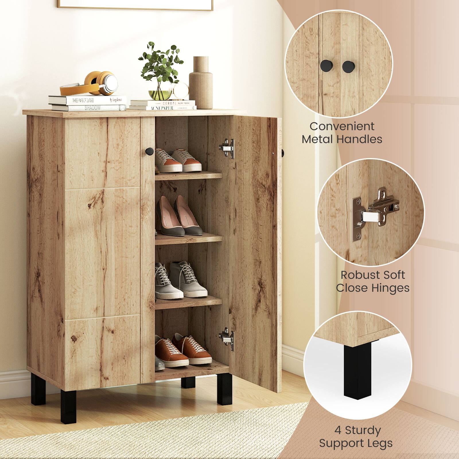 HE4S7E A SHADOW bagin CIREPI  
MAHE E Convenient Metal Handles  
Robust Soft Close Hinges  
4 Sturdy Support Legs
